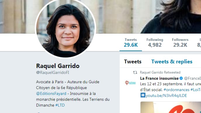 Capture écran du profil Twitter de Raquel Garrido