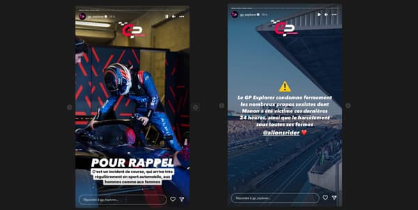 Le compte Instagram du GP Explorer a condamné les attaques envers Manon Lanza.
