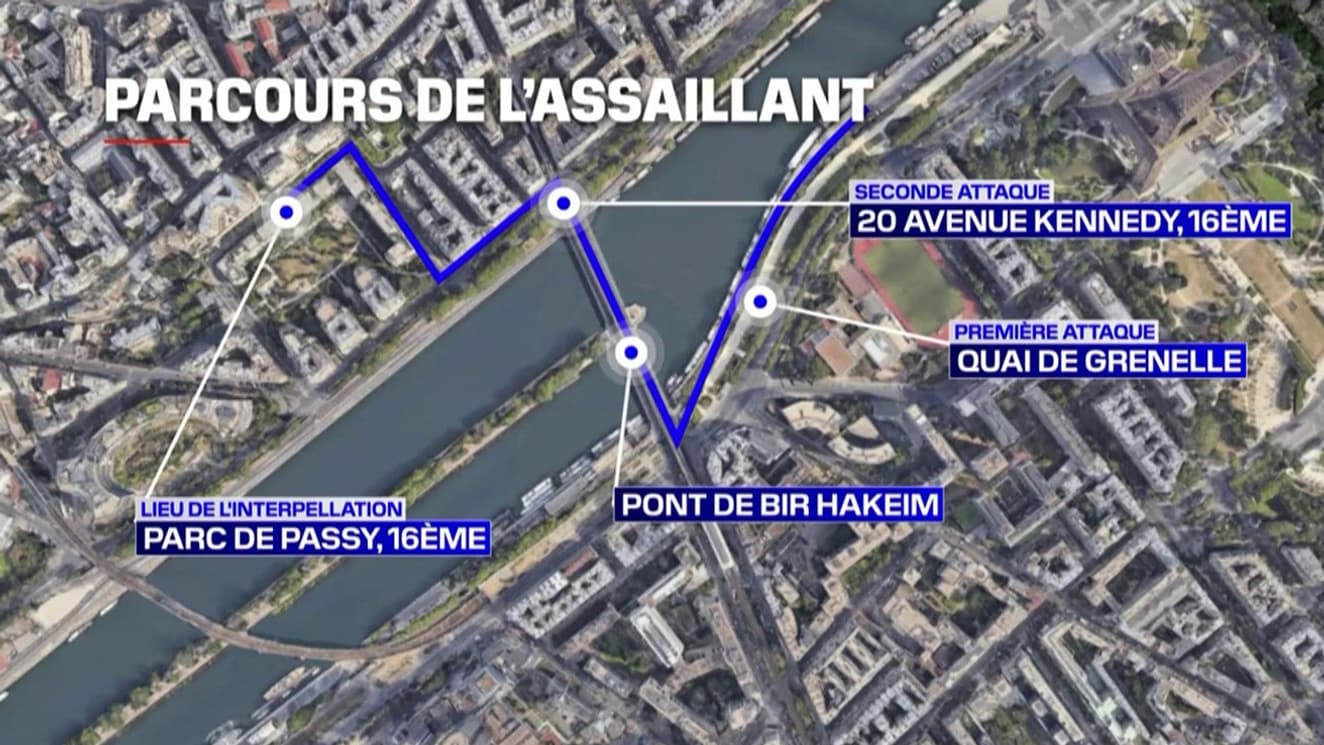 Le parcours de l'assaillant lors de l'attaque mortelle à Paris, le 2 décembre 2023 Le parcours de l'assaillant lors de l'attaque mortelle à Paris, le 2 décembre 2023