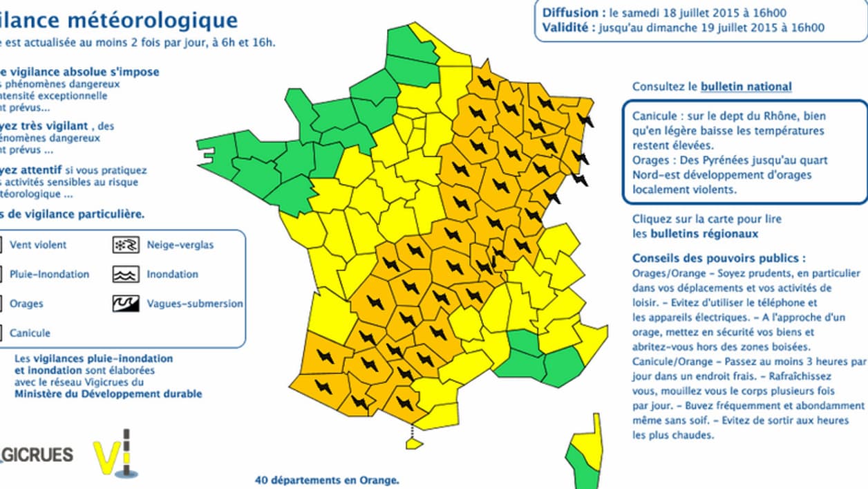 40 départements ont été placés en alerte orange aux orages ce samedi. 