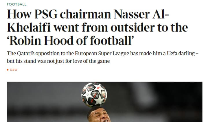 Comment Nasser Al-Khelaïfi est-il devenu le robin des bois du football, s'interroge le Times