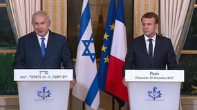 Benyamin Netanyahu aux côtés d'Emmanuel Macron le 10 décembre 2017 à l'Elysée