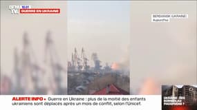 Dans le port de Berdiansk en Ukraine, un navire de guerre russe est en feu 