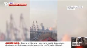 Dans le port de Berdiansk en Ukraine, un navire de guerre russe est en feu 