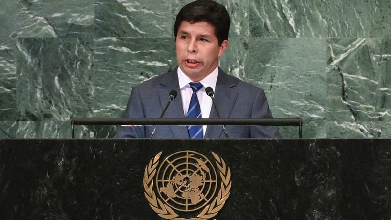 L'ancien président du Pérou, Pedro Castillo, lors d'un discours à l'ONU en septembre 2022