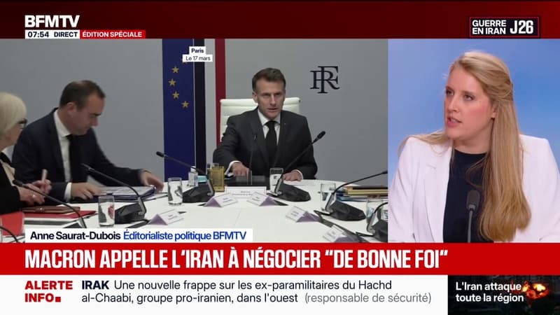 Emmanuel Macron appelle l'Iran "à s'engager de bonne foi dans des négociations" pour "ouvrir une voie vers la désescalade"
