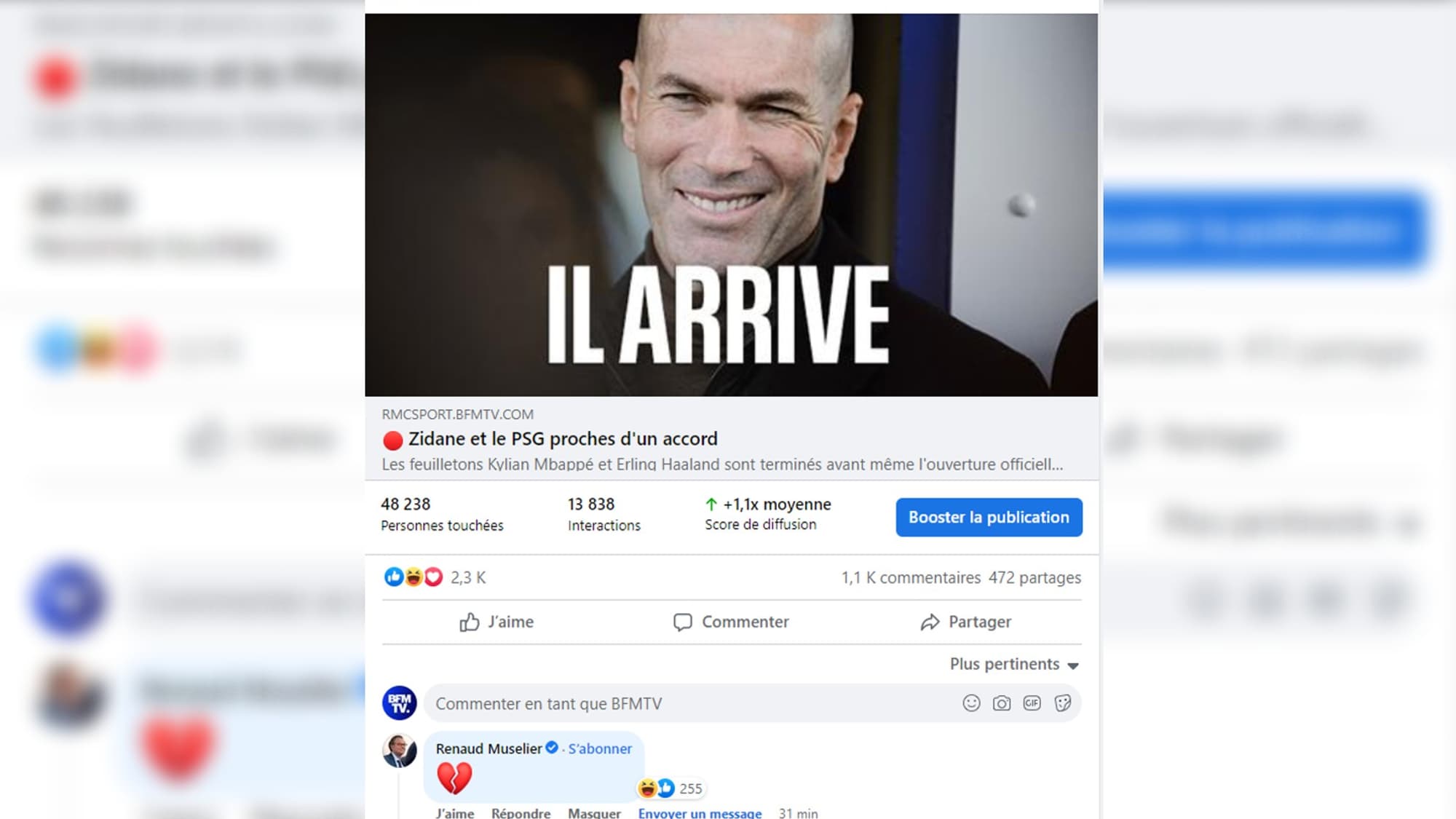 Renaud Muselier a réagi avec un emoji "cœur brisé" à l'annonce d'un accord proche entre le PSG et Zidane. Renaud Muselier a réagi avec un emoji "cœur brisé" à l'annonce d'un accord proche entre le PSG et Zidane.