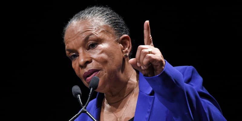 Christiane Taubira, alors candidate à l'élection présidentielle, durant un meeting à Rennes le 27 février 2022
