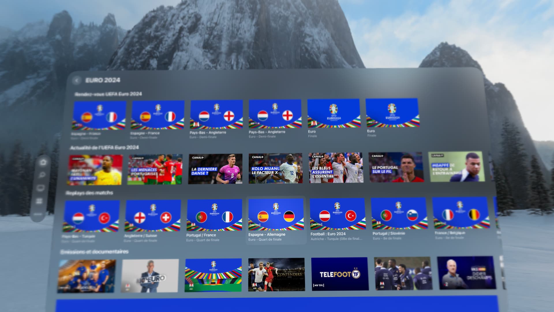 L'interface MyCanal sur Apple Vision Pro