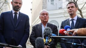 Jean Francois Delfraissy, à la tête du comité scientifique, entre le Premier ministre (à gauche) et le ministre de la Santé (à droite), le 13 mars 2020
