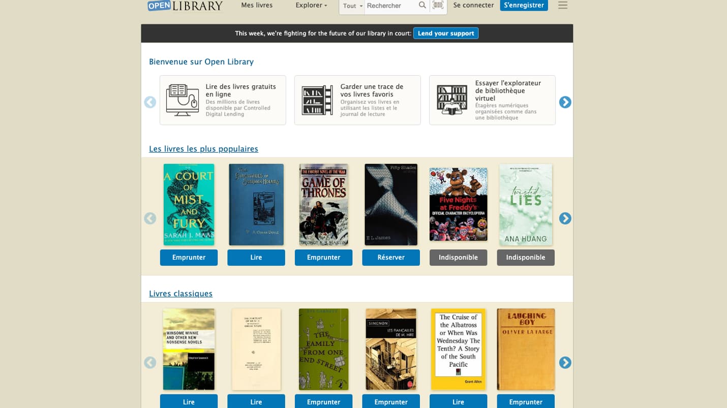 L'accueil d'Open Library sur Internet Archive