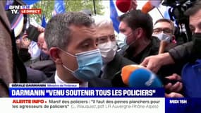 "Tous les matins quand je me lève, tous les soirs quand je me couche, je pense à vous": Gérald Darmanin est venu "soutenir" les policiers au rassemblement des forces de l'ordre à Paris