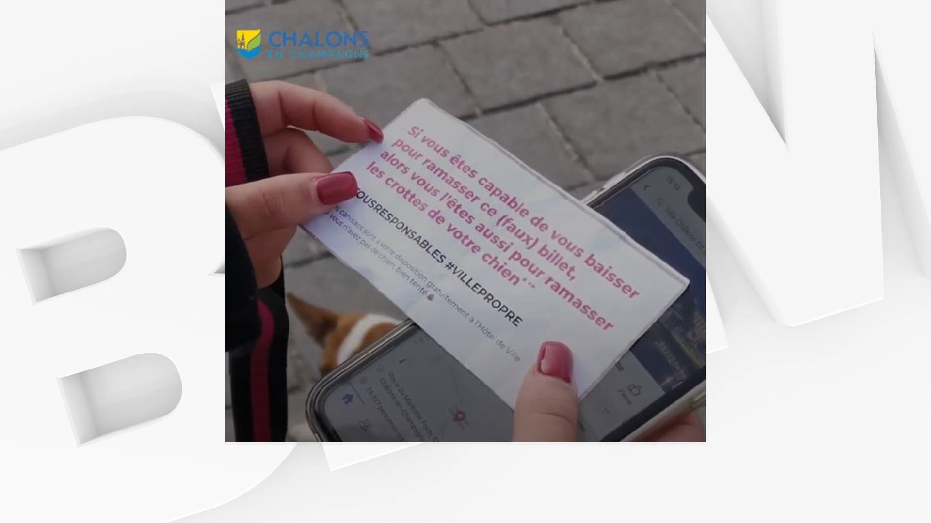 Le message inscrit au dos d'un faux billet disposé au sol dans les parcs de Châlons en Champagne. Le message inscrit au dos d'un faux billet disposé au sol dans les parcs de Châlons en Champagne.