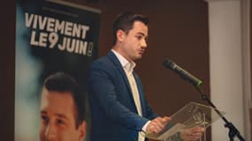 Julien Rancoule, député du Rassemblement national (RN), s'exprime lors d'un meeting le 20 avril 2024.
