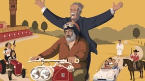 Les réalisateurs Kervern et Delépine sur l'affiche du festival CineComedies, qui célèbre la comédie française