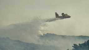 Un avion Canadair largue de l'eau sur un incendie de forêt près de Fontcouverte (Charente-Maritime), le 5 juillet 2025. (Photo d'illustration)