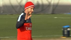 Premier entraînement de David  Beckham au camp des loges du PSG à Saint-Germain-en-Laye le 13 février 2013.