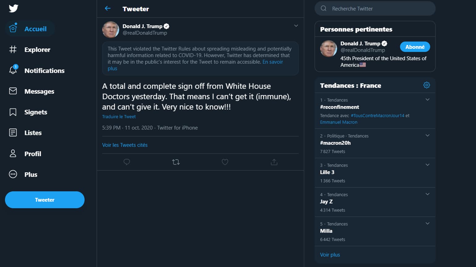 Le tweet de Donald Trump qui a violé les règles d'utilisation de la plateforme