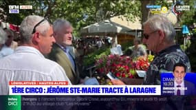 Législatives dans les Hautes-Alpes: Jérôme Sainte-Marie (RN) tracte à Laragne-Montéglin dans la 1ere circo