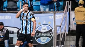 Luis Suarez célèbre son but lors de Gremio-America (3-1), le 22 juin 2023