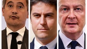 Un photomontage montrant Gérald Darmanin, Gabriel Attal et Bruno Le Maire.