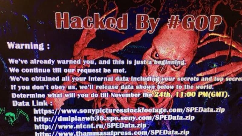 Capture d'écran de l'image qui apparaissait sur les ordinateurs des salariés de Sony, le premier jour de l'attaque informatique.