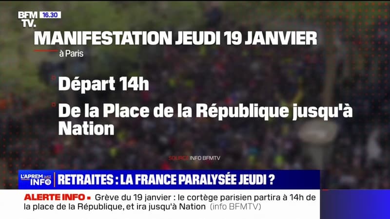 Grève du 19 janvier: le cortège parisien partira à 14h de la place de la République et ira jusqu'à Nation