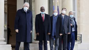 Chems-Eddine Hafiz, recteur de la Grande mosquée de Paris, Mohammed Moussaoui, président du CFCM et d'autres représentants du CFCM, dont Assani Fassassi, le lundi 18 janvier au palais de l'Elysée.