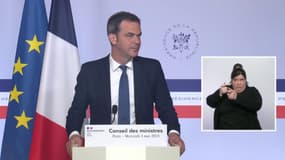 Le porte-parole du gouvernement, Olivier Véran, le 3 mai 2023, lors du point presse organisé à l'issue du Conseil des ministres.