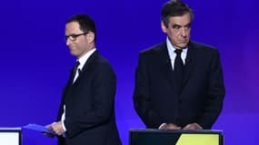 Benoit Hamon et François Fillon, lors de l'émission "15 minutes pour convaincre" de France 2, le 20 avril 2017.