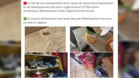 Un post de la préfecture du Val-d'Oise affichant l'insalubrité d'un restaurant. 