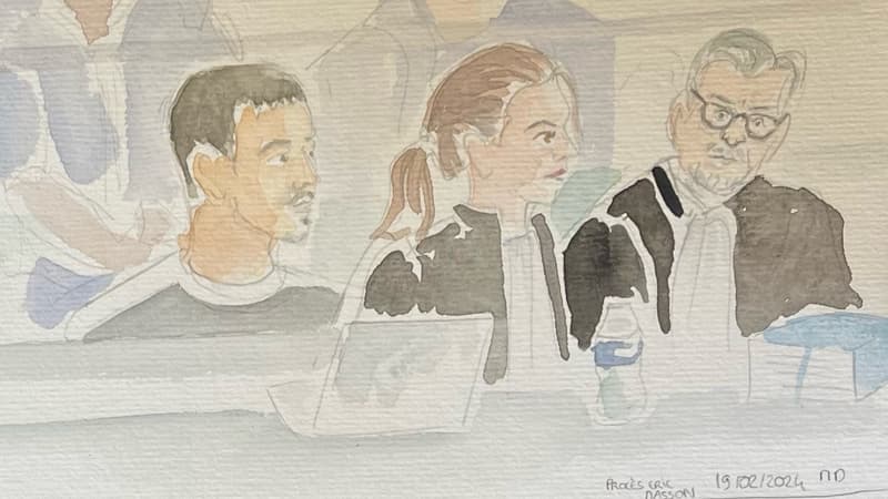 Croquis de l'ouverture du procès du meurtre du policier Eric Masson le 19 février 2024