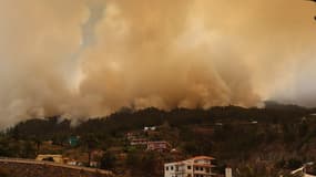 La ville évacuée de Tijarafe, à La Palma, en raison d'un incendie de forêt, le 15 juillet 2023.