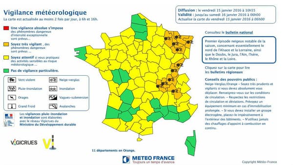 Carte de vigilance de Météo-France.