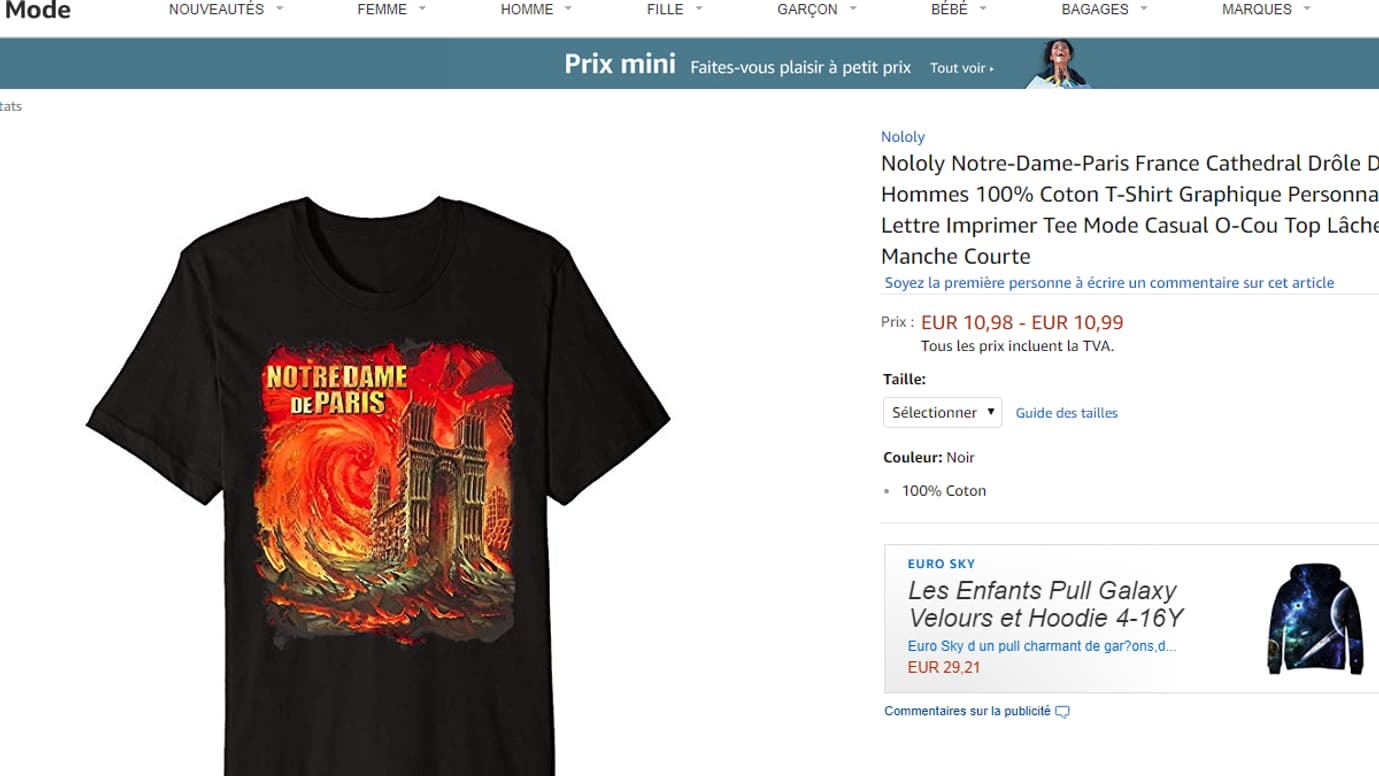 Tee-shirt Notre-Dame sur Amazon Tee-shirt Notre-Dame sur Amazon