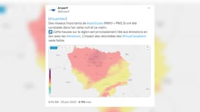 Des niveaux importants de particules ont été relevés ce jeudi 29 juin 2023 par Airparif en Île-de-France en raison de la nuit de tensions après la mort de Nahel, tué par un policier à Nanterre.