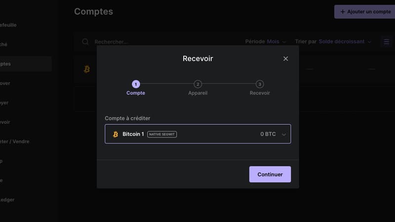 Capture d'écran compte Ledger pour le tutoriel: comment transférer ses cryptomonnaies de Binance vers Ledger 