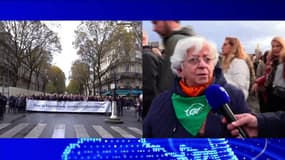 Claire, une femme juive 91 ans qui s'est cachée pendant la Seconde Guerre mondiale, à la marche contre l'antisémitisme le 12 novembre 2023