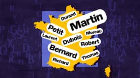 Martin, Bernard, Thomas, Petit, Robert, Richard, Durand, Dubois, Moreau et Laurent sont les noms de famille les plus portés en France.