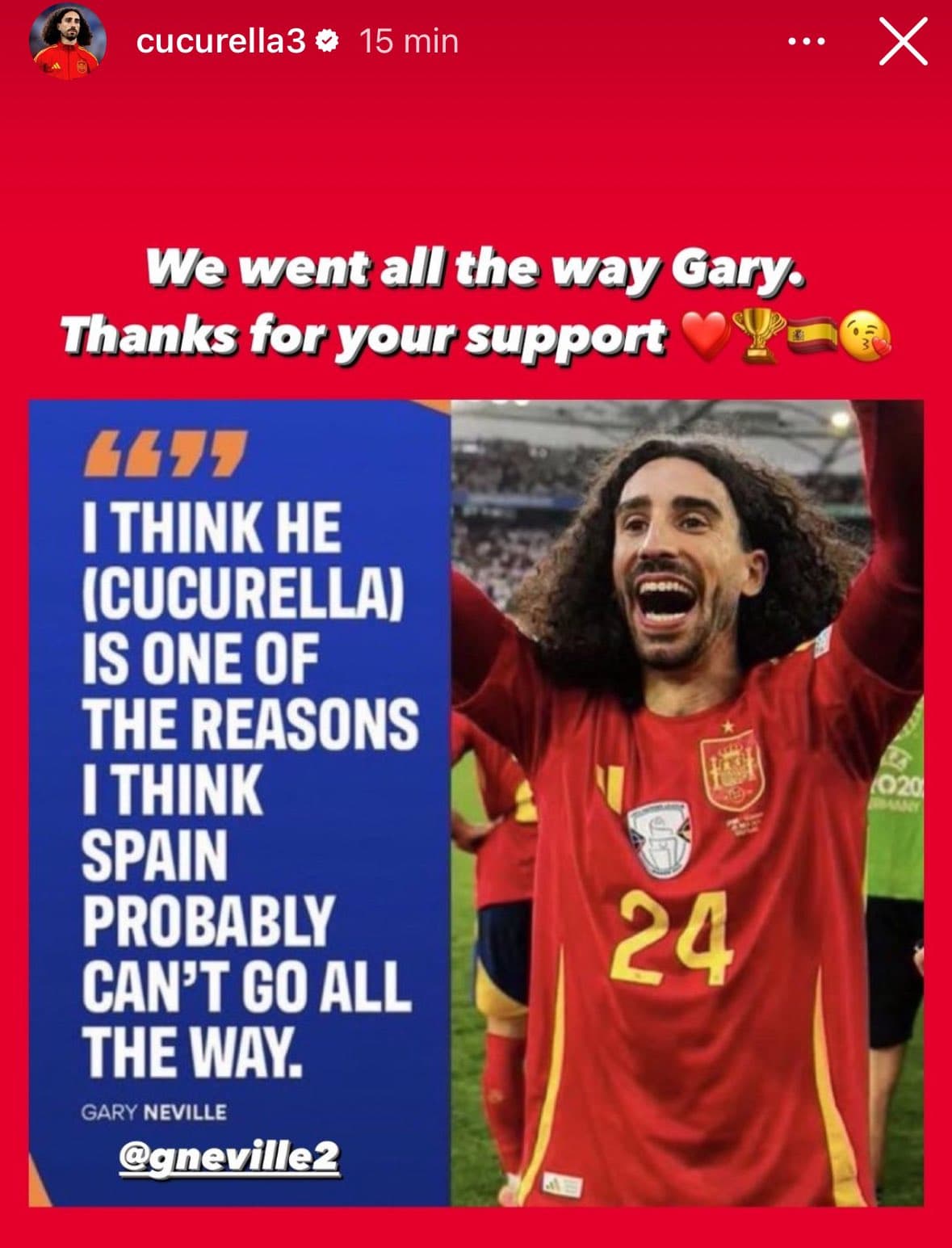 Marc Cucurella a chambré Gary Neville après la victoire de l'Espagne en finale de l'Euro, le 14 juillet 2024.