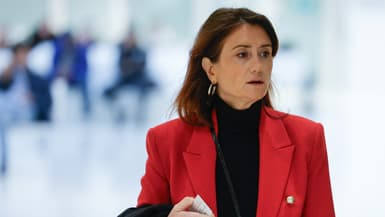 La députée française Sandrine Josso arrive pour affronter le sénateur français Joël Guerriau devant le tribunal, contre lequel elle a porté plainte en 2023, l'accusant de l'avoir droguée en vue de l'agresser sexuellement, au palais de justice de Paris, le 6 novembre 2024.