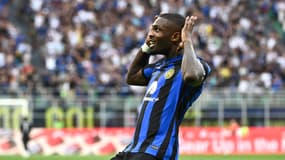 Inter-Fiorentina : la joie de Marcus Thuram, auteur de son premier but en Série A le 3 septembre 2023
