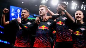 Les joueurs du RB Leipzig célébrant un but de Timo Werner contre Tottenham, à Londres le 19 février 2020