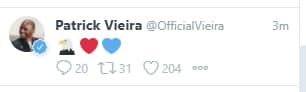 Le tweet de Patrick Vieira qui vend la mèche pour son arrivée à Palace