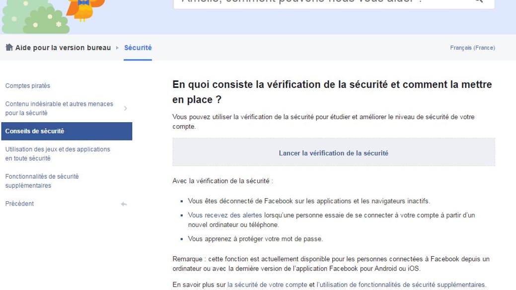 La page du Security Check up.