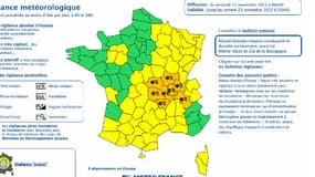 L'Allier, la Saône-et-Loire, l'Ain, le Rhône, la Loire, le Puy-de-Dôme, la Haute-Loire et l'Isère sont en larte orange jusqu'à samedi..