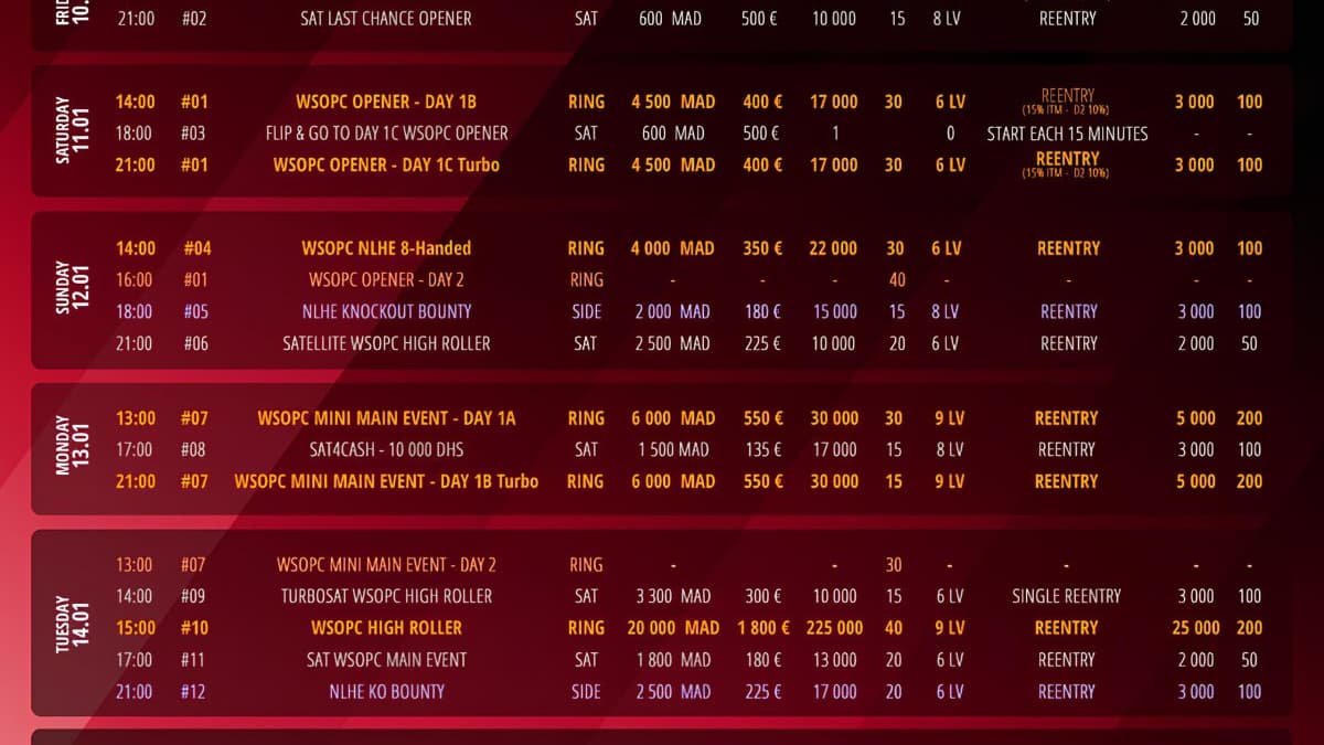 Programme WSOP Marrakech 2025 Programme WSOP Marrakech 2025