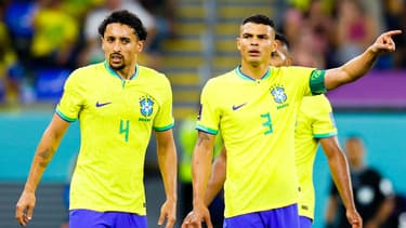 Marquinhos et Thiago Silva lors de Brésil-Suisse au Mondial 2022