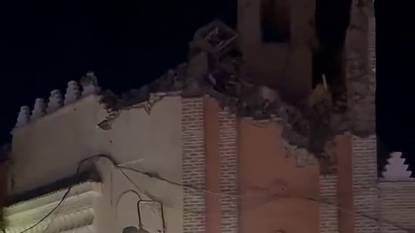 Un bâtiment en partie effondré à Marrakech, au Maroc, après un séisme, le 9 septembre 2023 Un bâtiment en partie effondré à Marrakech, au Maroc, après un séisme, le 9 septembre 2023
