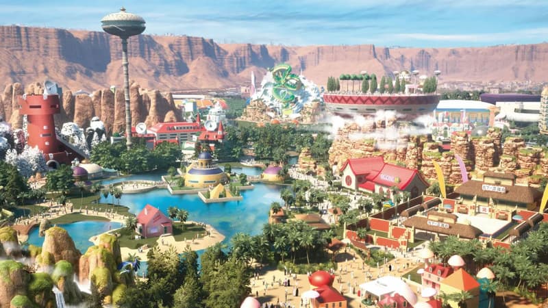 Un concept art du futur parc d'attraction "Dragon Ball" en Arabie Saoudite